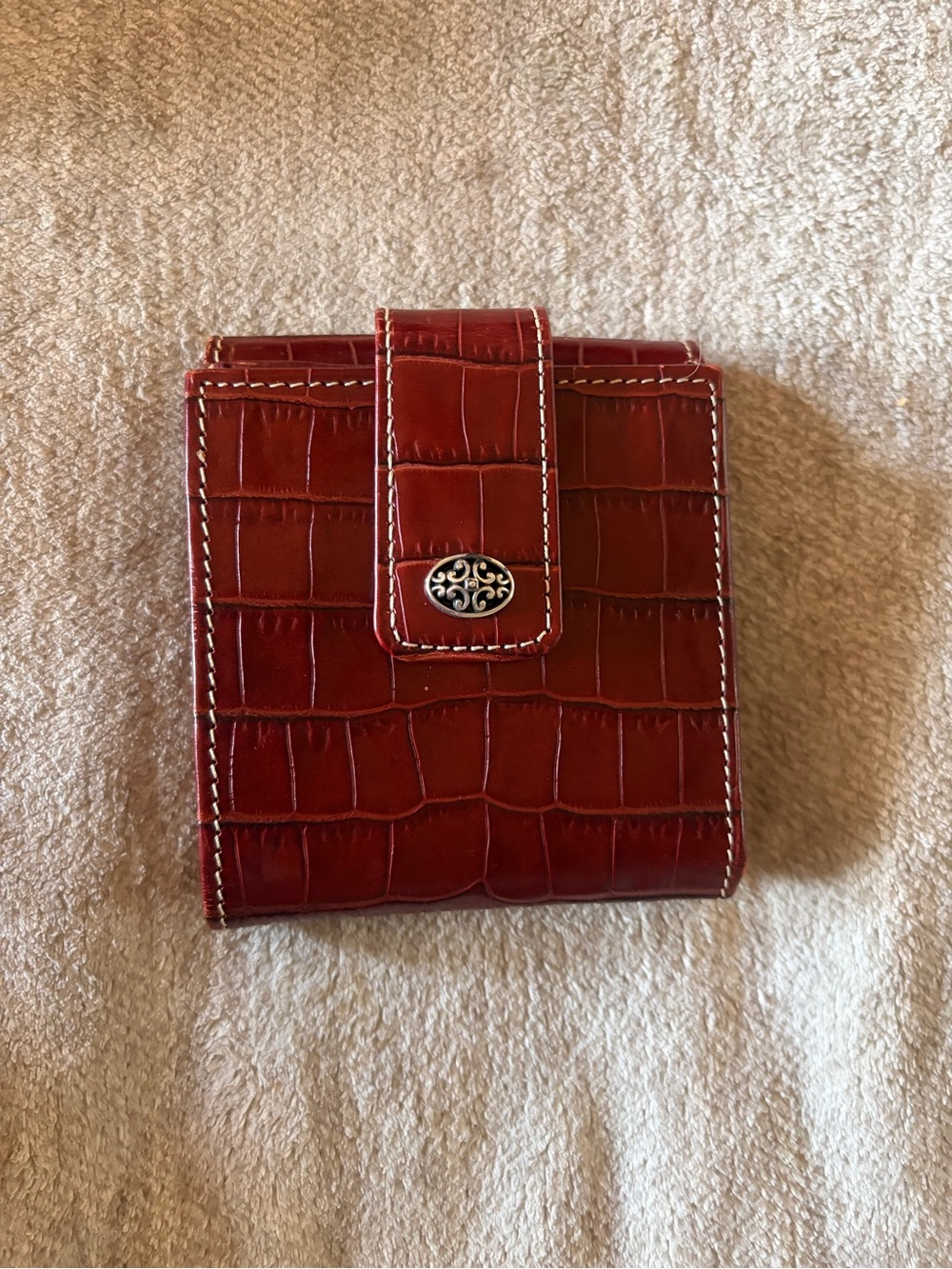 Brighton Red Croc-Embossed Wallet with Snap Closure
